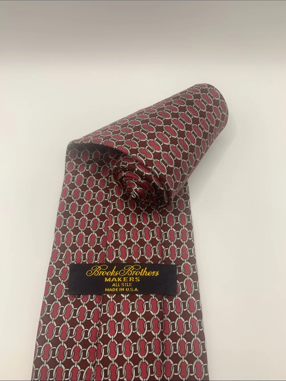 Vintage Brooks Brothers Red and Silver Geometric Silk Tie